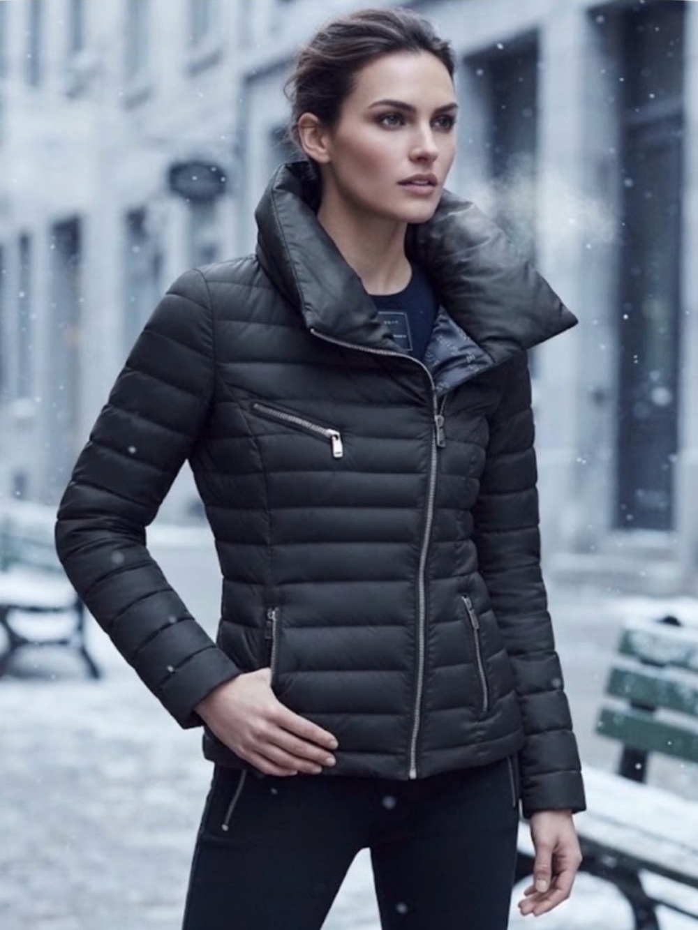 Marc New York Asymmetrical Down 
Moto Puffer Jacket high funnel neck
Black S EUC